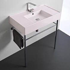Modern Console Sink, Pink Ceramic Sink, 32 inch
